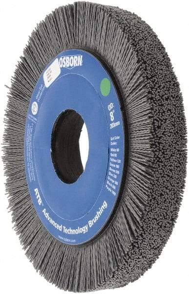 Osborn - 8" OD, 2" Arbor Hole, Crimped Nylon Wheel Brush - 1" Face Width, 1-1/4" Trim Length, 0.035" Filament Diam, 3,600 RPM - Exact Tool & Supply