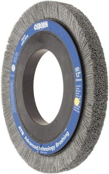 Osborn - 12" OD, 5-1/4" Arbor Hole, Crimped Nylon Wheel Brush - 1" Face Width, 1-1/4" Trim Length, 0.028" Filament Diam, 1,800 RPM - Exact Tool & Supply