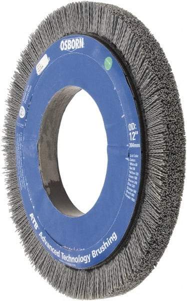Osborn - 12" OD, 5-1/4" Arbor Hole, Crimped Nylon Wheel Brush - 1" Face Width, 1-1/4" Trim Length, 0.035" Filament Diam, 1,800 RPM - Exact Tool & Supply