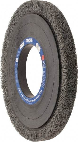 Osborn - 14" OD, 5-1/4" Arbor Hole, Crimped Nylon Wheel Brush - 1" Face Width, 1-1/4" Trim Length, 0.04" Filament Diam, 1,800 RPM - Exact Tool & Supply