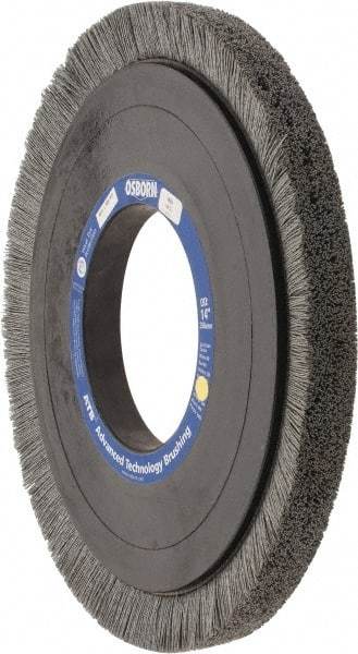 Osborn - 14" OD, 5-1/4" Arbor Hole, Crimped Nylon Wheel Brush - 1" Face Width, 1-1/4" Trim Length, 0.028" Filament Diam, 1,800 RPM - Exact Tool & Supply