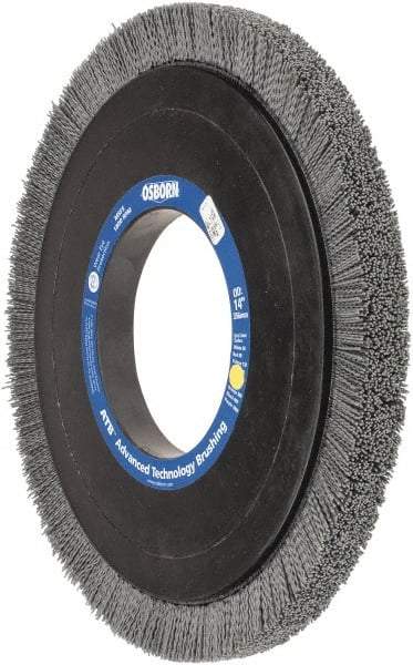 Osborn - 14" OD, 5-1/4" Arbor Hole, Crimped Nylon Wheel Brush - 1" Face Width, 1-1/4" Trim Length, 0.04" Filament Diam, 1,800 RPM - Exact Tool & Supply
