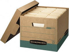 BANKERS BOX - 1 Compartment, 12-3/4" Wide x 10-3/8" High x 16-1/2" Deep, Storage Box - Corrugated Cardboard, Kraft (Color)/Green - Exact Tool & Supply