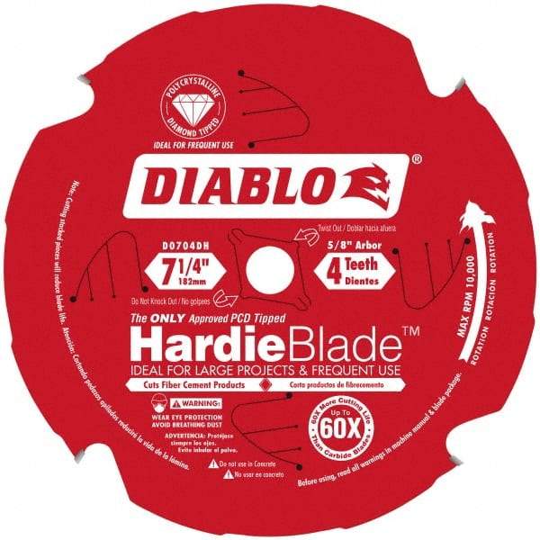 Freud - 7-1/4" Diam, 5/8" Arbor Hole Diam, 4 Tooth Wet & Dry Cut Saw Blade - Carbide-Tipped, Standard Round Arbor - Exact Tool & Supply