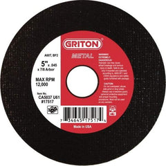 Made in USA - 5" 60 Grit Aluminum Oxide Cutoff Wheel - 0.045" Thick, 7/8" Arbor, 12,224 Max RPM, Use with Angle Grinders - Exact Tool & Supply
