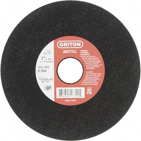 Made in USA - 7" 60 Grit Aluminum Oxide Cutoff Wheel - 0.06" Thick, 1-1/4" Arbor, 8,732 Max RPM, Use with Stationary Tools - Exact Tool & Supply