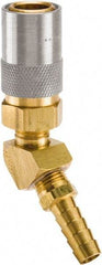 Parker - Nonthreaded Brass Hydraulic Hose Hose Barb Coupler & 45° Fitting - 200 psi, 6 GPM, 3/8" Hose Diam, Series Moldmate - Exact Tool & Supply