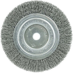‎6″ Narrow Face Crimped Wire Wheel, Short Trim, .014″ Steel Fill, 5/8″-1/2″ Arbor Hole - Exact Tool & Supply
