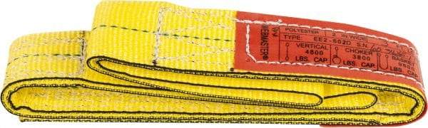 Lift-All - 3' Long x 2" Wide, 4,800 Lb Vertical Capacity, 2 Ply, Nylon Web Sling - 3,800 Lb Choker Capacity, Yellow - Exact Tool & Supply