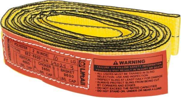 Lift-All - 10' Long x 2" Wide, 4,800 Lb Vertical Capacity, 2 Ply, Nylon Web Sling - 3,800 Lb Choker Capacity, Yellow - Exact Tool & Supply