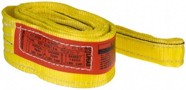 Lift-All - 6' Long x 3" Wide, 6,600 Lb Vertical Capacity, 2 Ply, Nylon Web Sling - 5,200 Lb Choker Capacity, Yellow - Exact Tool & Supply