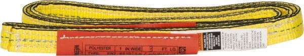 Lift-All - 3' Long x 1" Wide, 4,800 Lb Vertical Capacity, 2 Ply, Nylon Web Sling - 3,800 Lb Choker Capacity, Yellow - Exact Tool & Supply