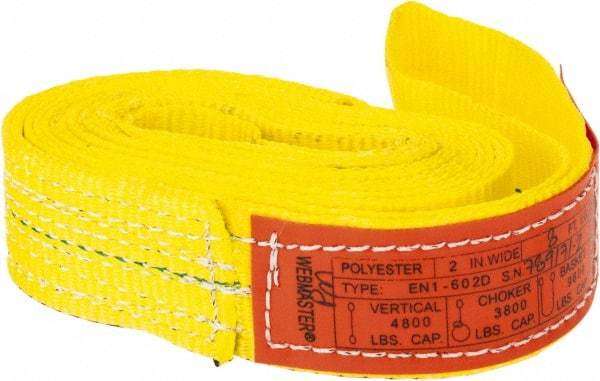 Lift-All - 8' Long x 2" Wide, 4,800 Lb Vertical Capacity, 1 Ply, Nylon Web Sling - 3,800 Lb Choker Capacity, Yellow - Exact Tool & Supply