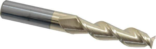 Accupro - 1/2", 2" LOC, 1/2" Shank Diam, 4" OAL, 2 Flute, Solid Carbide Square End Mill - Single End, ZrN Finish, Spiral Flute, 45° Helix, Centercutting, Right Hand Cut, Right Hand Flute - Exact Tool & Supply