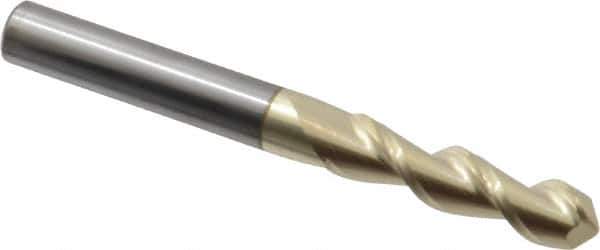 Accupro - 5/16" Diam, 1-1/4" LOC, 2 Flute Solid Carbide Ball End Mill - ZrN Finish, Single End, 3" OAL, 5/16" Shank Diam, Spiral Flute - Exact Tool & Supply