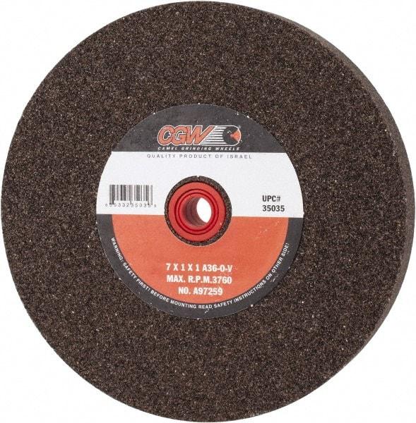 Camel Grinding Wheels - 36 Grit Aluminum Oxide Bench & Pedestal Grinding Wheel - 7" Diam x 1" Hole x 1" Thick, 3760 Max RPM, O Hardness, Very Coarse Grade , Vitrified Bond - Exact Tool & Supply