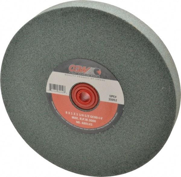 Camel Grinding Wheels - 80 Grit Silicon Carbide Bench & Pedestal Grinding Wheel - 8" Diam x 1" Hole x 1" Thick, 3600 Max RPM, I Hardness, Medium Grade , Vitrified Bond - Exact Tool & Supply