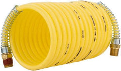 Coilhose Pneumatics - 1/4" ID, 1/4 Thread, 12' Long, Yellow Nylon Coiled & Self Storing Hose - 185 Max psi, Male Rigid x Male Swivel - Exact Tool & Supply