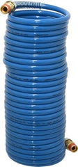 Coilhose Pneumatics - 1/4" ID, 1/4 Thread, 25' Long, Blue Nylon Coiled & Self Storing Hose - 220 Max psi, Male Swivel x Male Swivel - Exact Tool & Supply