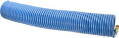 Coilhose Pneumatics - 1/4" ID, 1/4 Thread, 50' Long, Blue Nylon Coiled & Self Storing Hose - 220 Max psi, Male Swivel x Male Swivel - Exact Tool & Supply