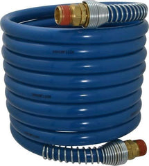 Coilhose Pneumatics - 3/8" ID, 3/8 Thread, 12' Long, Blue Nylon Coiled & Self Storing Hose - 230 Max psi, Male Swivel x Male Swivel - Exact Tool & Supply