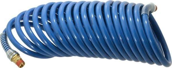 Coilhose Pneumatics - 3/8" ID, 3/8 Thread, 25' Long, Blue Nylon Coiled & Self Storing Hose - 230 Max psi, Male Swivel x Male Swivel - Exact Tool & Supply