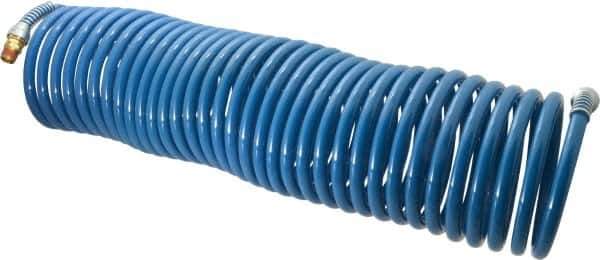 Coilhose Pneumatics - 3/8" ID, 3/8 Thread, 50' Long, Blue Nylon Coiled & Self Storing Hose - 230 Max psi, Male Swivel x Male Swivel - Exact Tool & Supply