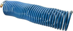 Coilhose Pneumatics - 3/8" ID, 3/8 Thread, 50' Long, Blue Nylon Coiled & Self Storing Hose - 230 Max psi, Male Swivel x Male Swivel - Exact Tool & Supply