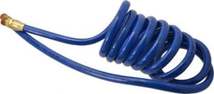Coilhose Pneumatics - 3/8" ID, 3/8 Thread, 10' Long, Blue Polyurethane Coiled & Self Storing Hose - 115 Max psi, Male Swivel x Male Swivel - Exact Tool & Supply