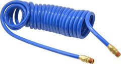 Coilhose Pneumatics - 3/8" ID, 3/8 Thread, 20' Long, Blue Polyurethane Coiled & Self Storing Hose - 115 Max psi, Male Swivel x Male Swivel - Exact Tool & Supply