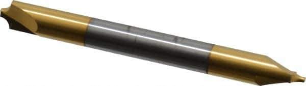 Accupro - 0.085" Radius, 1/4" Mill Diam, 2 Flute Solid Carbide Corner Rounding End Mill - Double End, TiN Finish, 2-1/2" OAL, 1/4" Shank Diam - Exact Tool & Supply