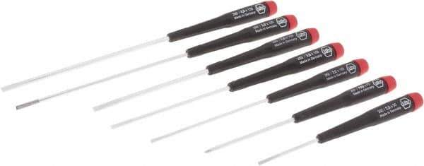 Wiha - 7 Piece Phillips & Slotted Screwdriver Set - Round Shank, Ergonomic Handle, Blade Sizes: Length 50, 100 & 150, Bit Sizes: Philips #0 - Exact Tool & Supply