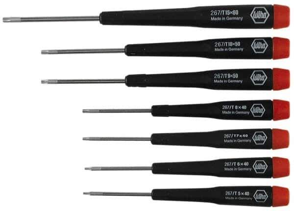 Wiha - 7 Piece T5 to T15 Micro Handle Torx Driver Set - T5, T6, T7, T8, T9, T10, T15 - Exact Tool & Supply