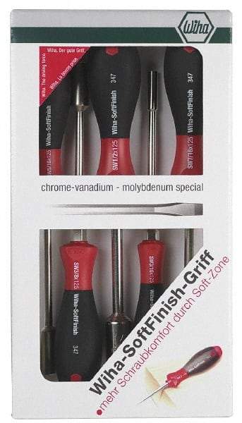 Wiha - 5 Piece 5 to 11mm Nutdriver Set - Solid Shaft, Ergonomic Handle - Exact Tool & Supply