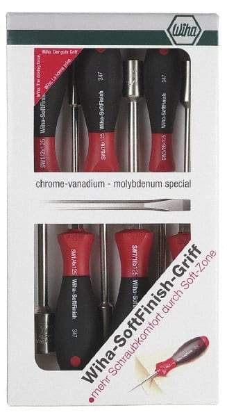 Wiha - 6 Piece 3/16 to 1/2" Nutdriver Set - Solid Shaft, Ergonomic Handle - Exact Tool & Supply