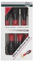 Wiha - 6 Piece 3/16 to 1/2" Nutdriver Set - Solid Shaft, Ergonomic Handle - Exact Tool & Supply