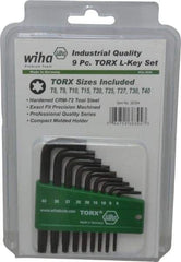 Wiha - 9 Piece T8 to T40 L-Key Short Arm Torx Key Set - T8, T9, T10, T15, T20, T25, T27, T30, T40 Torx Size - Exact Tool & Supply