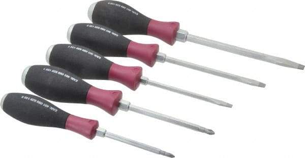 Wiha - 5 Piece Phillips & Slotted Screwdriver Set - Round Shank, Ergonomic Handle, Blade Sizes: Length 80, 100, 125 & 150, Bit Sizes: Philips #1 & #2 - Exact Tool & Supply