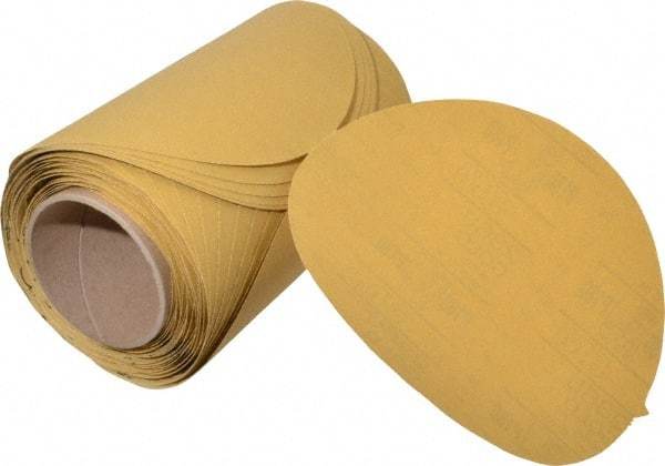 3M - 8" Diam, 180 Grit FEPA, Aluminum Oxide Adhesive PSA Disc - Very Fine Grade, Gold, A Weighted Backing, Flexible, Use with Random Orbital Sanders - Exact Tool & Supply