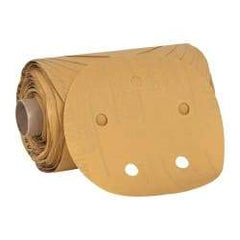 3M - 5" Diam, 320 Grit FEPA, Aluminum Oxide Adhesive PSA Disc - Extra Fine Grade, Gold, A Weighted Backing, Flexible, Use with Random Orbital Sanders - Exact Tool & Supply