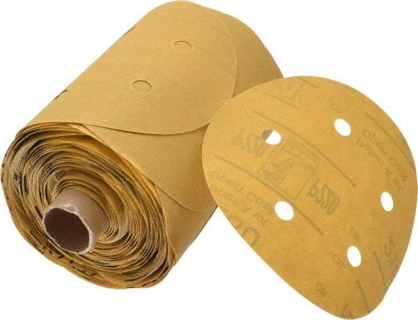 3M - 5" Diam, 220 Grit FEPA, Aluminum Oxide Adhesive PSA Disc - Very Fine Grade, Gold, A Weighted Backing, Flexible, Use with Random Orbital Sanders - Exact Tool & Supply