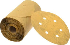 3M - 6" Diam, 320 Grit FEPA, Aluminum Oxide Adhesive PSA Disc - Extra Fine Grade, Gold, A Weighted Backing, Flexible, Use with Random Orbital Sanders - Exact Tool & Supply