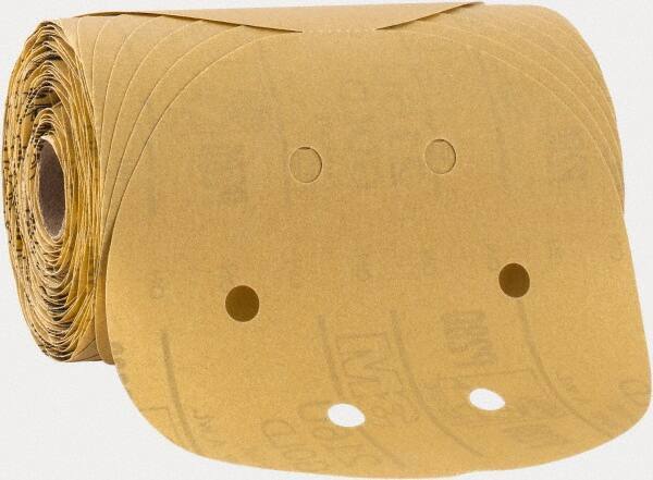 3M - 6" Diam, 280 Grit FEPA, Aluminum Oxide Adhesive PSA Disc - Extra Fine Grade, Gold, A Weighted Backing, Flexible, Use with Random Orbital Sanders - Exact Tool & Supply