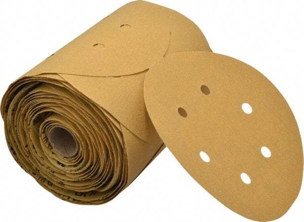 3M - 6" Diam, 80 Grit FEPA, Aluminum Oxide Adhesive PSA Disc - Medium Grade, Gold, A Weighted Backing, Flexible, Use with Random Orbital Sanders - Exact Tool & Supply