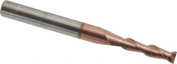 Accupro - 4.5mm, 16mm LOC, 6mm Shank Diam, 63mm OAL, 2 Flute, Solid Carbide Square End Mill - Single End, TiCN Finish, Spiral Flute, 40° Helix, Centercutting, Right Hand Cut, Right Hand Flute - Exact Tool & Supply