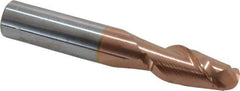 Accupro - 14mm Diam, 32mm LOC, 2 Flute Solid Carbide Ball End Mill - TiCN Finish, Single End, 89mm OAL, 14mm Shank Diam, Spiral Flute - Exact Tool & Supply