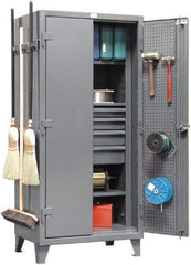 Strong Hold - 3 Shelf Pegboard Storage Cabinet - Steel, 36" Wide x 24" Deep x 78" High, Dark Gray - Exact Tool & Supply