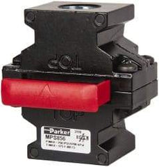 Parker - 1/2" NPT Safety Lockout Valve - 3-Way, 3 Position, Slide Valve, 15.7 CV Rate, 250 Max psi & 175°F Max Temp - Exact Tool & Supply