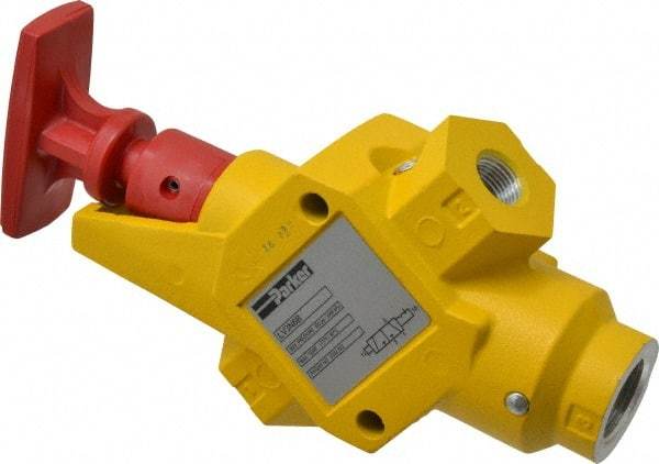 Parker - 3/8" NPT Safety Lockout Valve - 3-Way, 2 Position, Handle, 6.6 CV Rate, 250 Max psi & 160°F Max Temp - Exact Tool & Supply