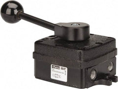 Parker - 1/4" NPT Mechanically Operated Air Valve - 4-Way, 3 Position, Hand Throttle-Manual Return, 2.5 CV Rate, 150 Max psi & 160°F Max Temp - Exact Tool & Supply